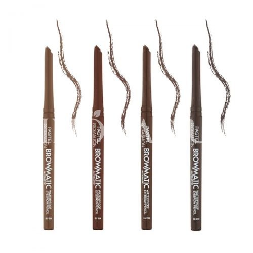 Set of four Browmatic eyebrow pencils with wavy lines on a white background