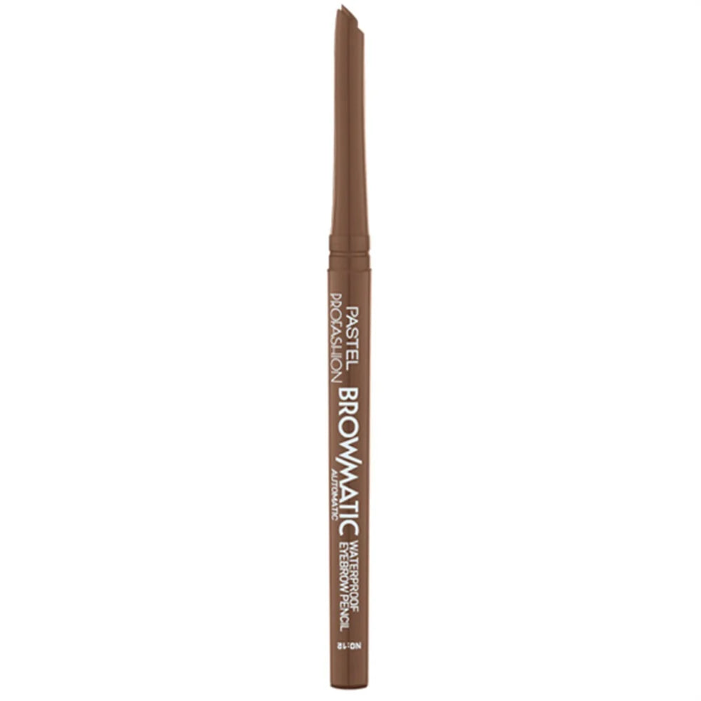 Brown eyebrow pencil with 'Pastel' branding on a white background