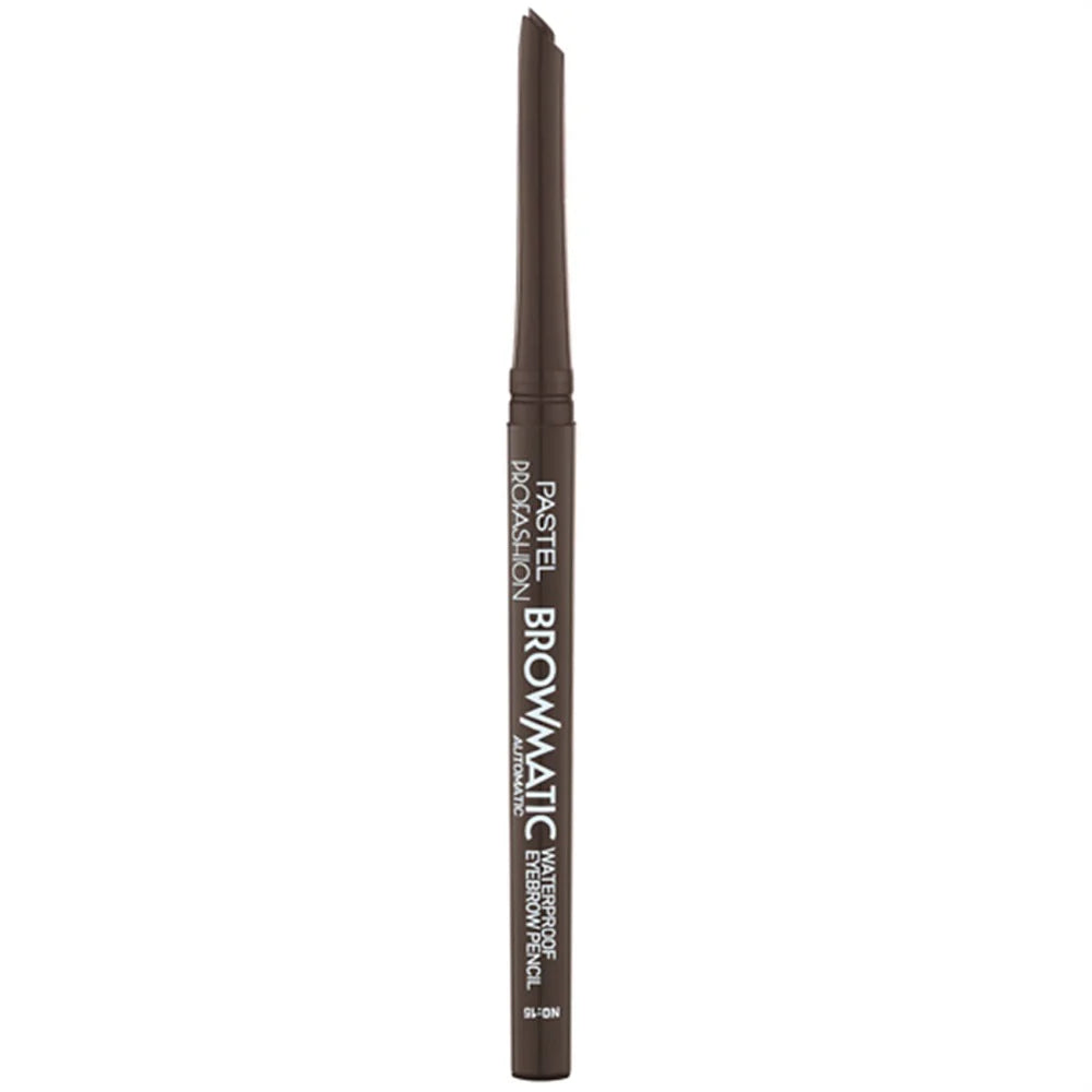 Brown eyebrow pencil with visible brand name on a white background