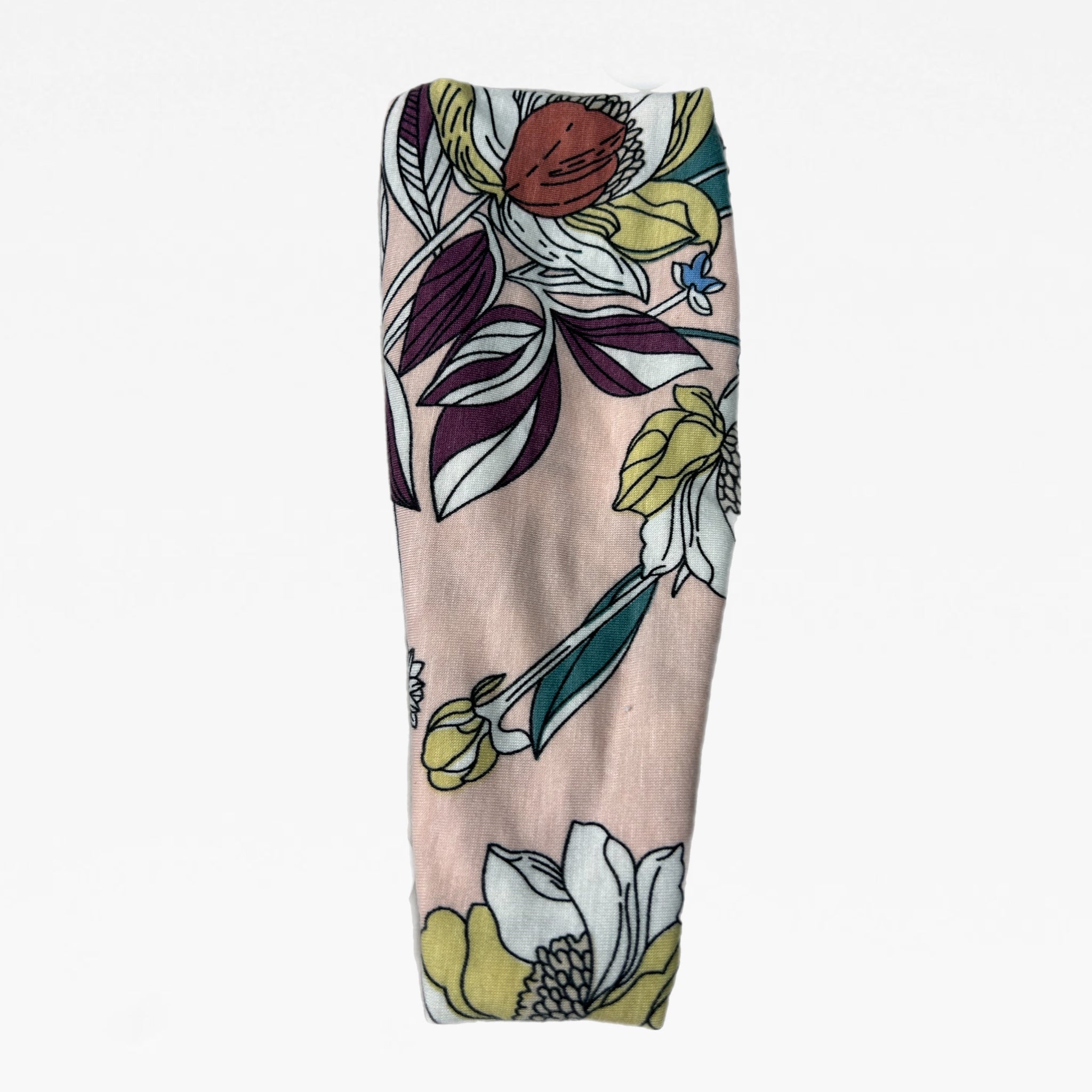 Floral patterned chemo headband on a white background