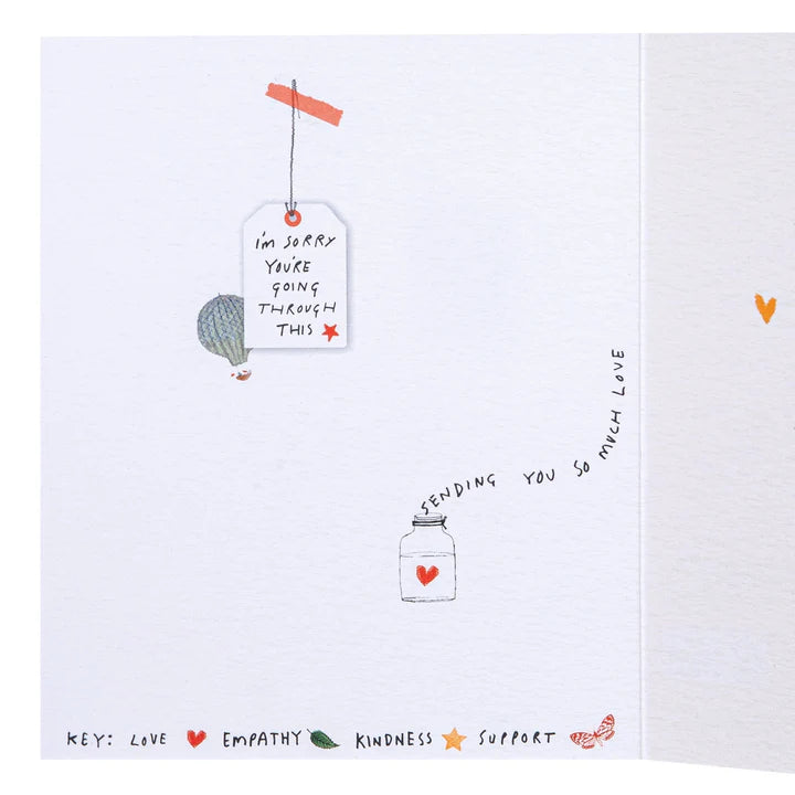 Card with illustrations and text expressing support and empathy.