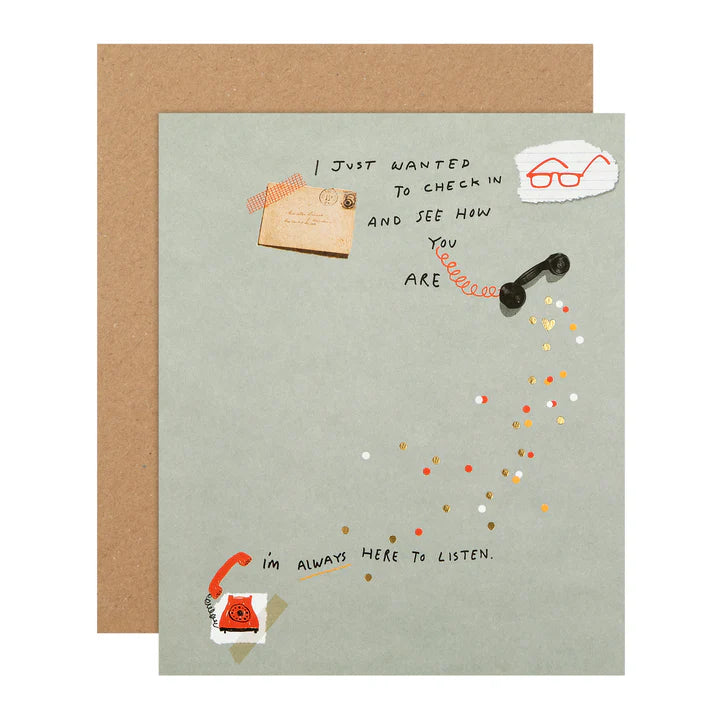 Greeting card with illustrations and text on a light gray background