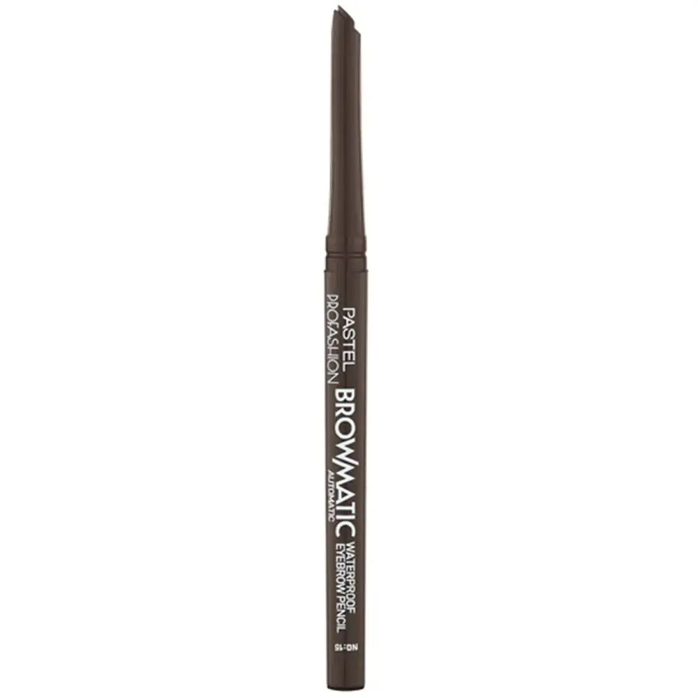 Brown eyebrow pencil with visible brand name on a white background
