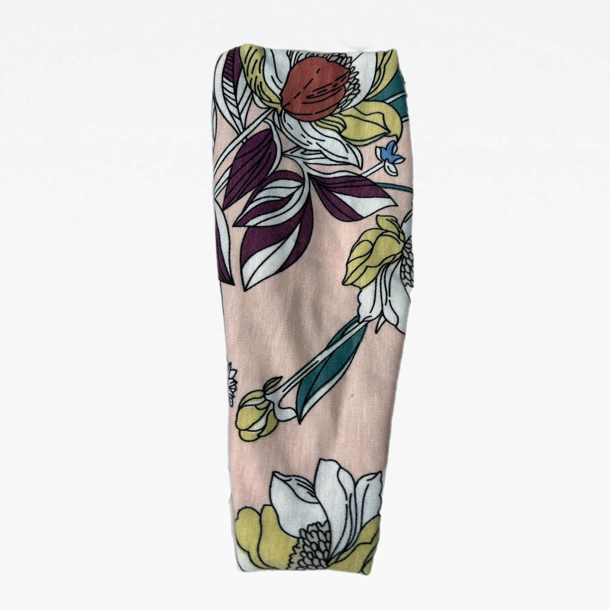Floral patterned chemo headband on a white background